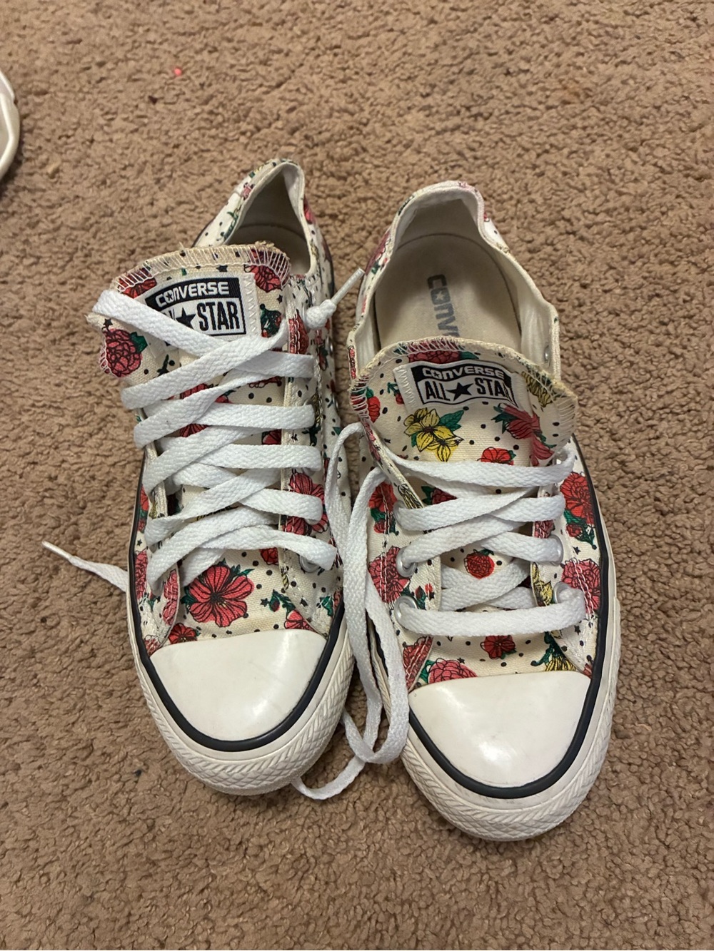 Converse White Floral Low-Top Sneakers with Pink, Red & Yellow Blooms - Picture 5 of 5